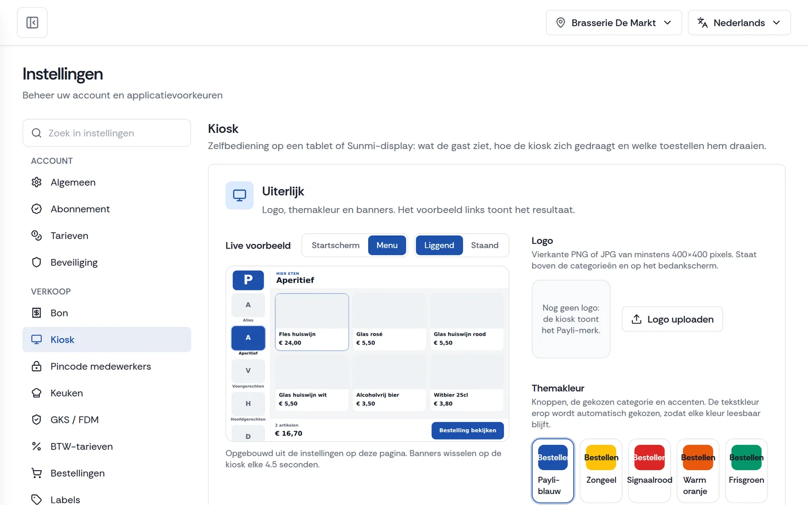 Kiosk instellen in het Payli-dashboard