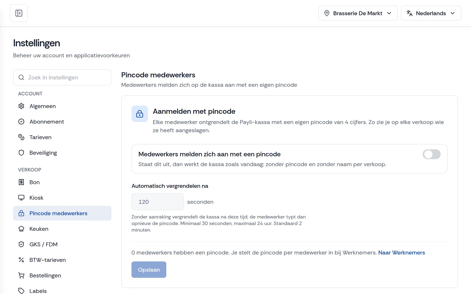 Pincode medewerkers