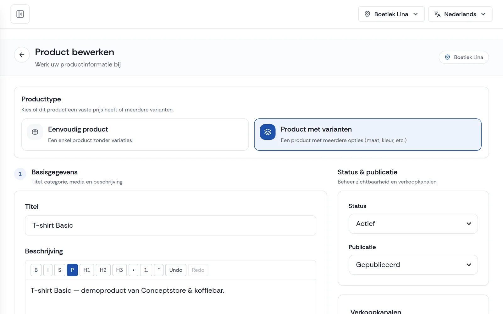 Product bewerken met varianten
