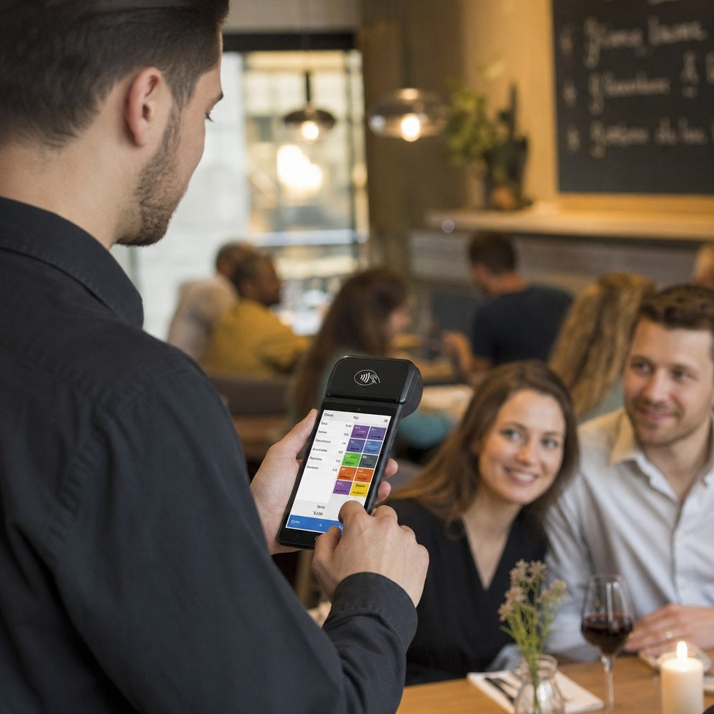 Mobiel kassasysteem in gebruik in een restaurant